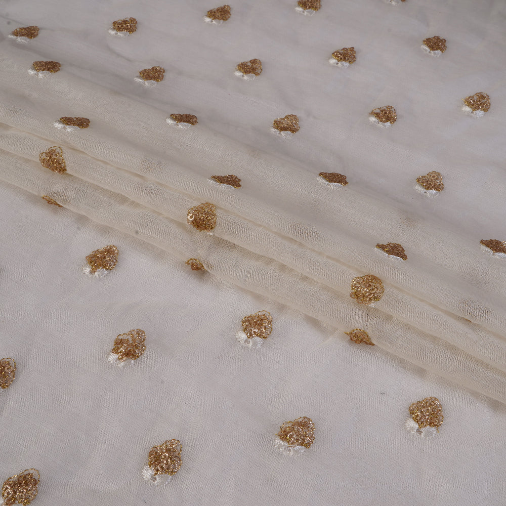 (Pre Cut 1.25 Mtr Piece) Off-White Color Embroidered Pure Chanderi Fabric