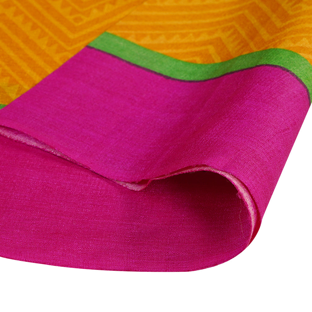 (Pre Cut 2.70 Mtr Piece) Yellow Color Printed Tussar Silk Fabric