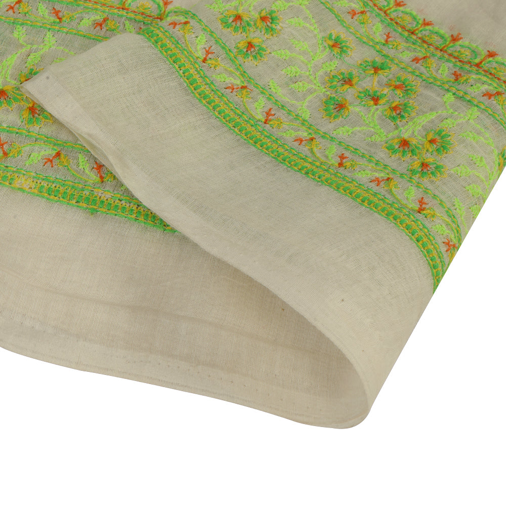 (Pre Cut 1.70 Mtr Piece) White Color Embroidered Chanderi Fabric