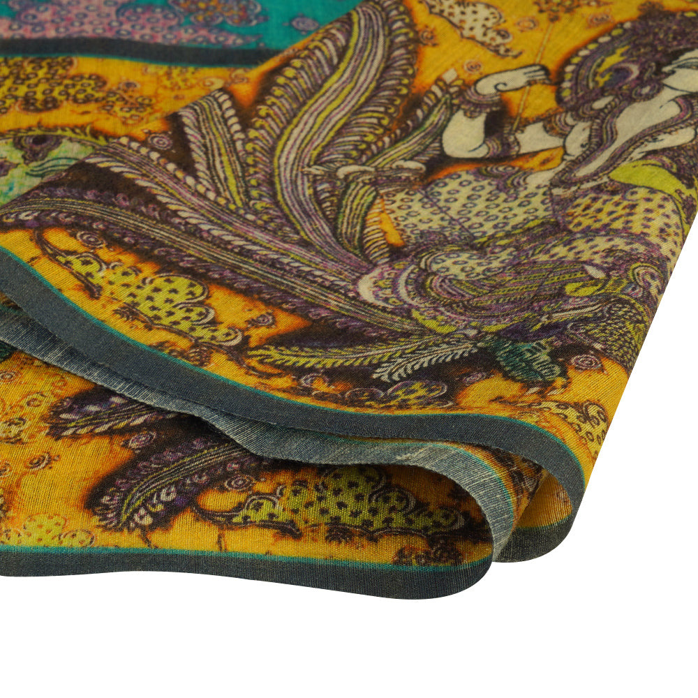 (Pre Cut 2.40 Mtr Piece) Multi Color Digital Printed Muga Silk Fabric