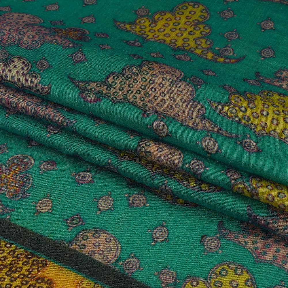 (Pre Cut 2.40 Mtr Piece) Multi Color Digital Printed Muga Silk Fabric