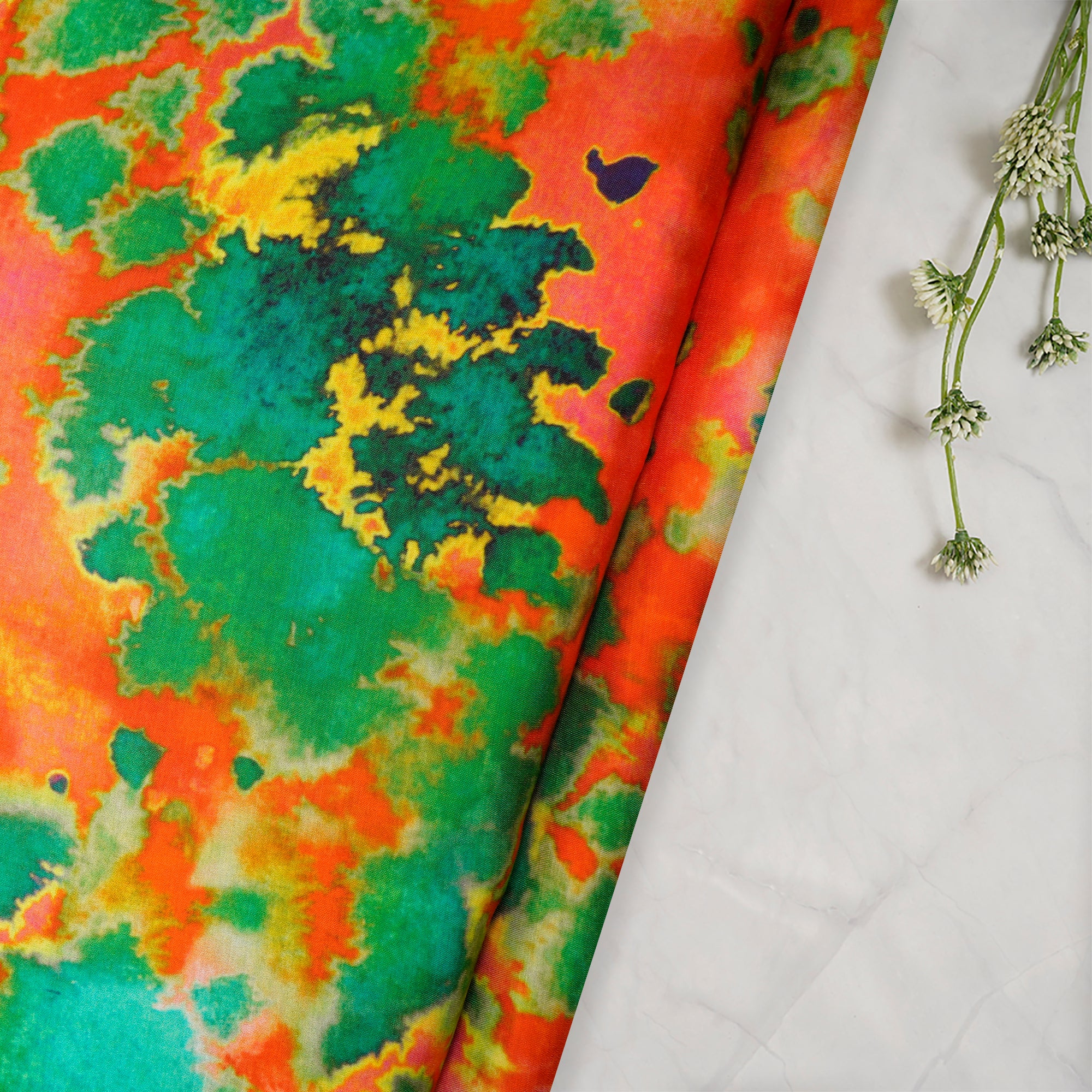 (Pre-Cut 2.35 Mtr) Multi Color Digital Printed Modal Satin Fabric