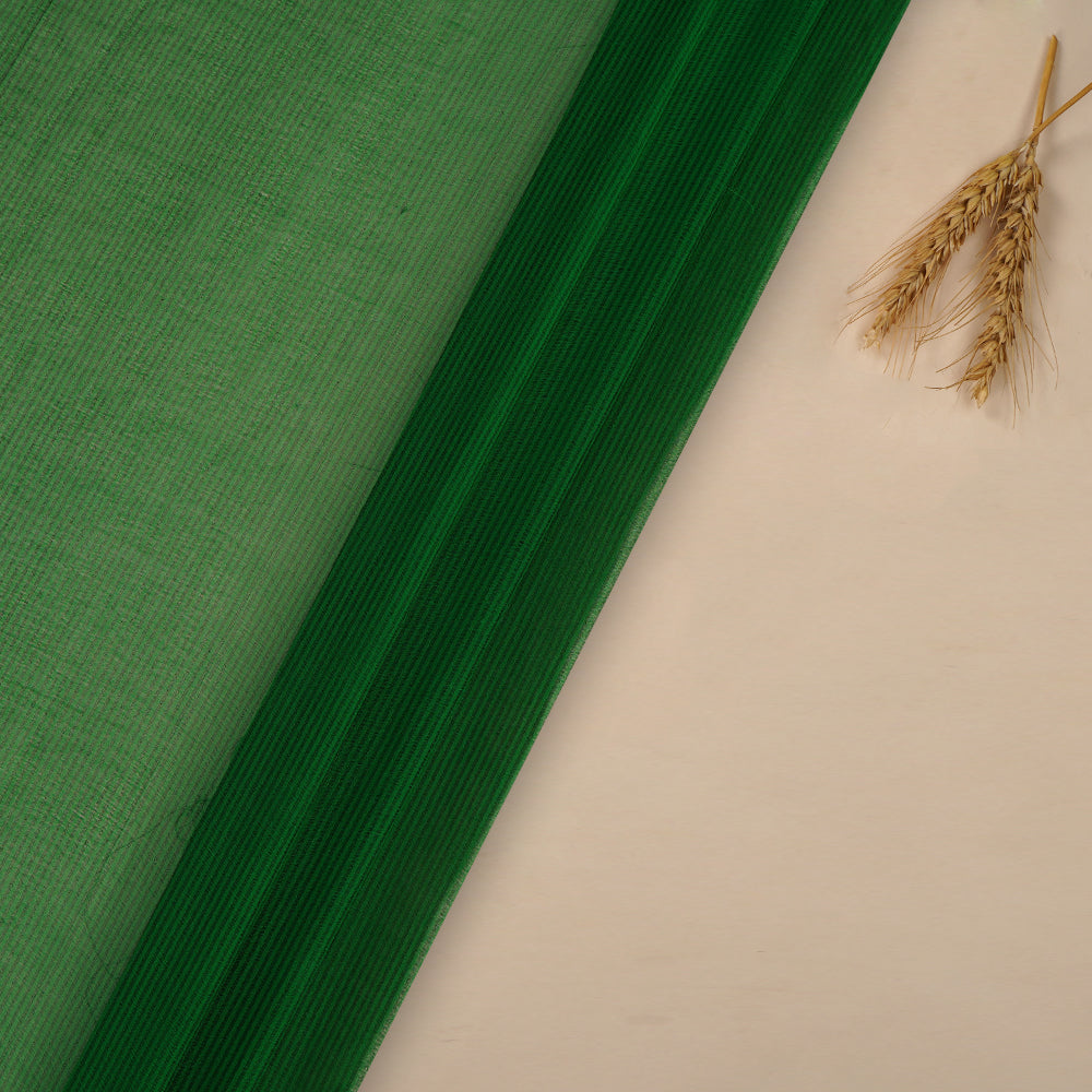 (Pre Cut 4.05 Mtr Piece) Green Color Striped Chiffon Silk Fabric