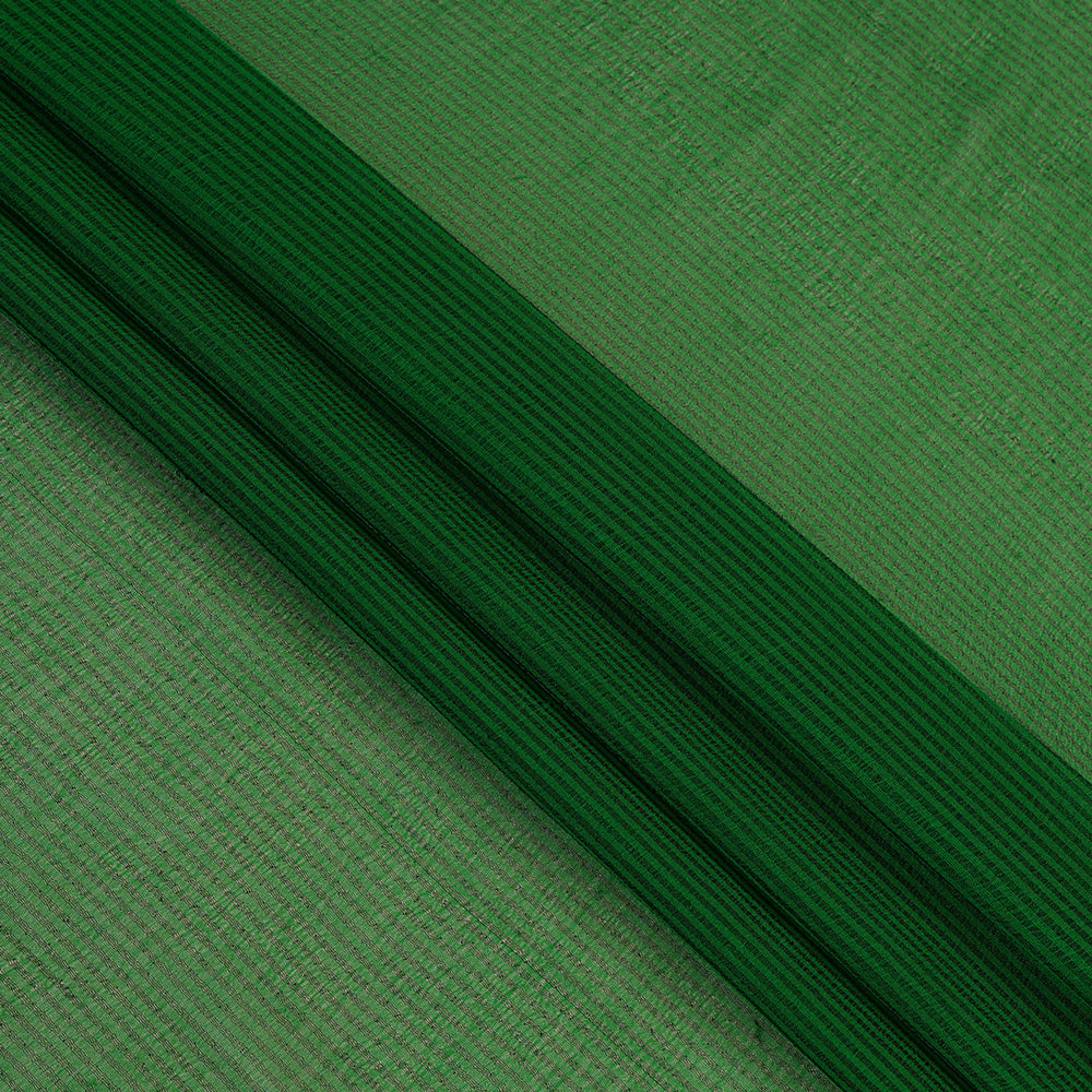 (Pre Cut 4.05 Mtr Piece) Green Color Striped Chiffon Silk Fabric