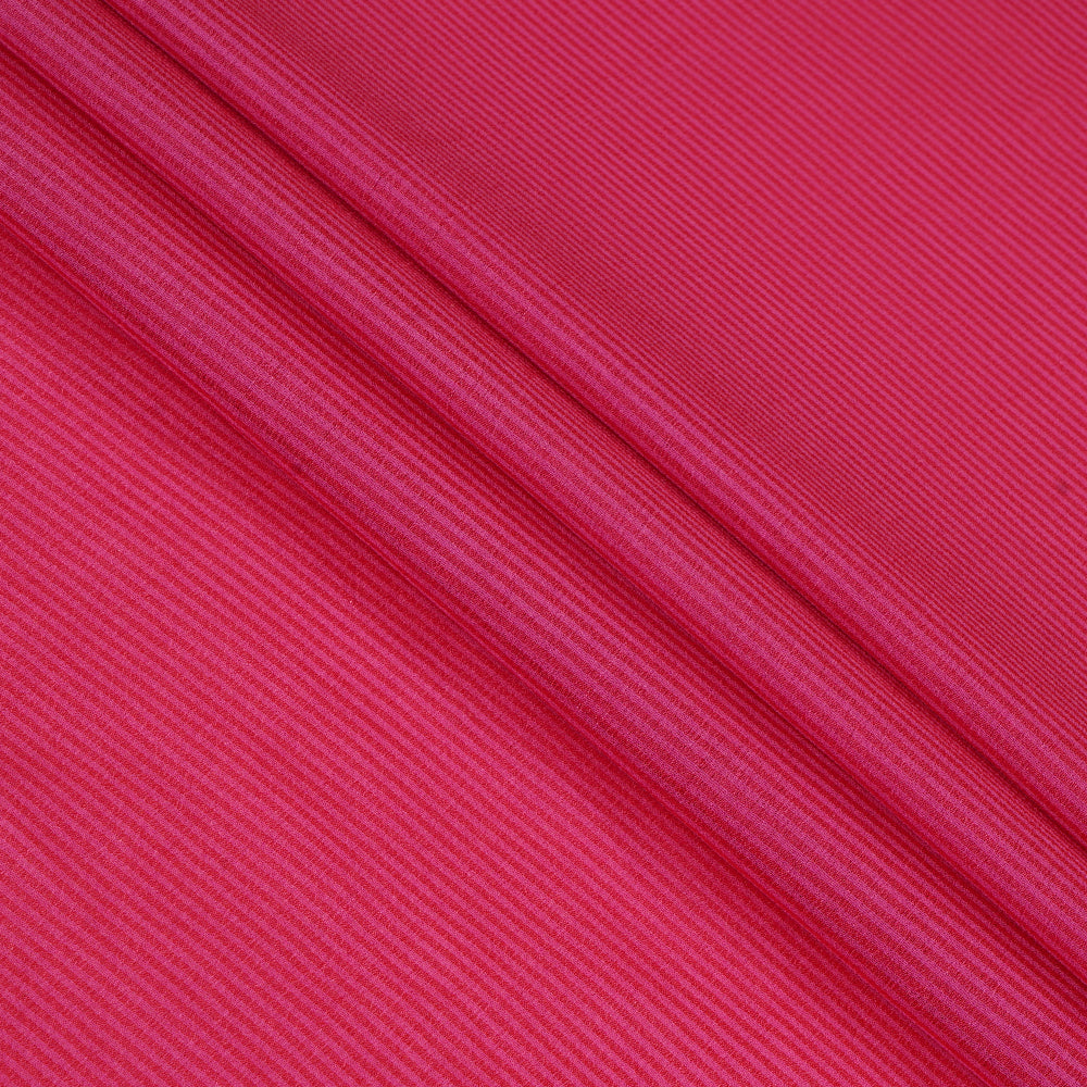 (Pre Cut 4.70 Mtr Piece) Pink Color Striped Chiffon Silk Fabric