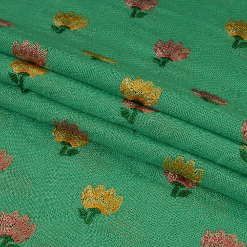 (Pre Cut 1.80 Mtr Piece) Multi Color Embroidered Cotton Linen Fabric