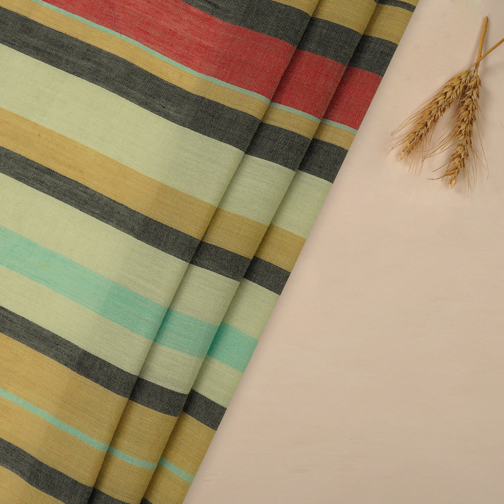 (Pre Cut 1.75 Mtr Piece) Multi Color Striped Pure Cotton Fabric