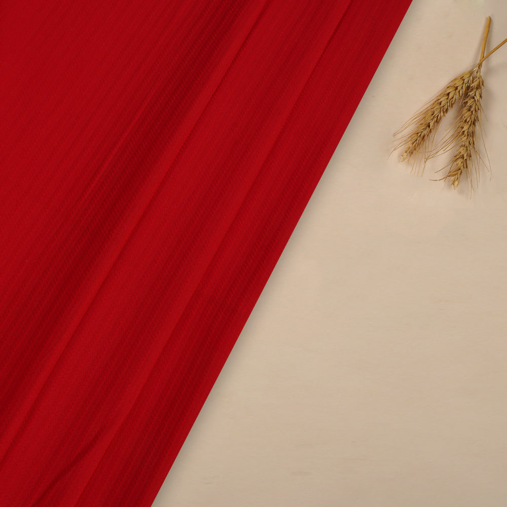(Pre Cut 3.50 Mtr Piece) Red Color Polyester Jacquard Fabric