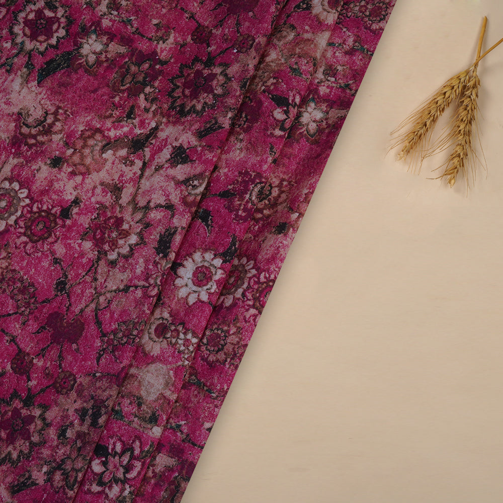 (Pre Cut 3.15 Mtr Piece) Pink Color Digital Printed Cotton Muslin Fabric