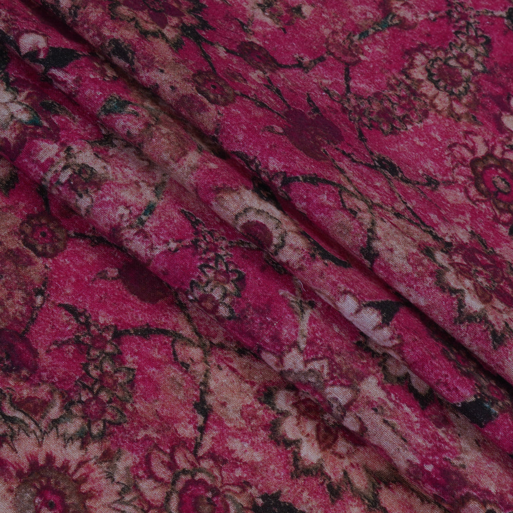 (Pre Cut 3.15 Mtr Piece) Pink Color Digital Printed Cotton Muslin Fabric