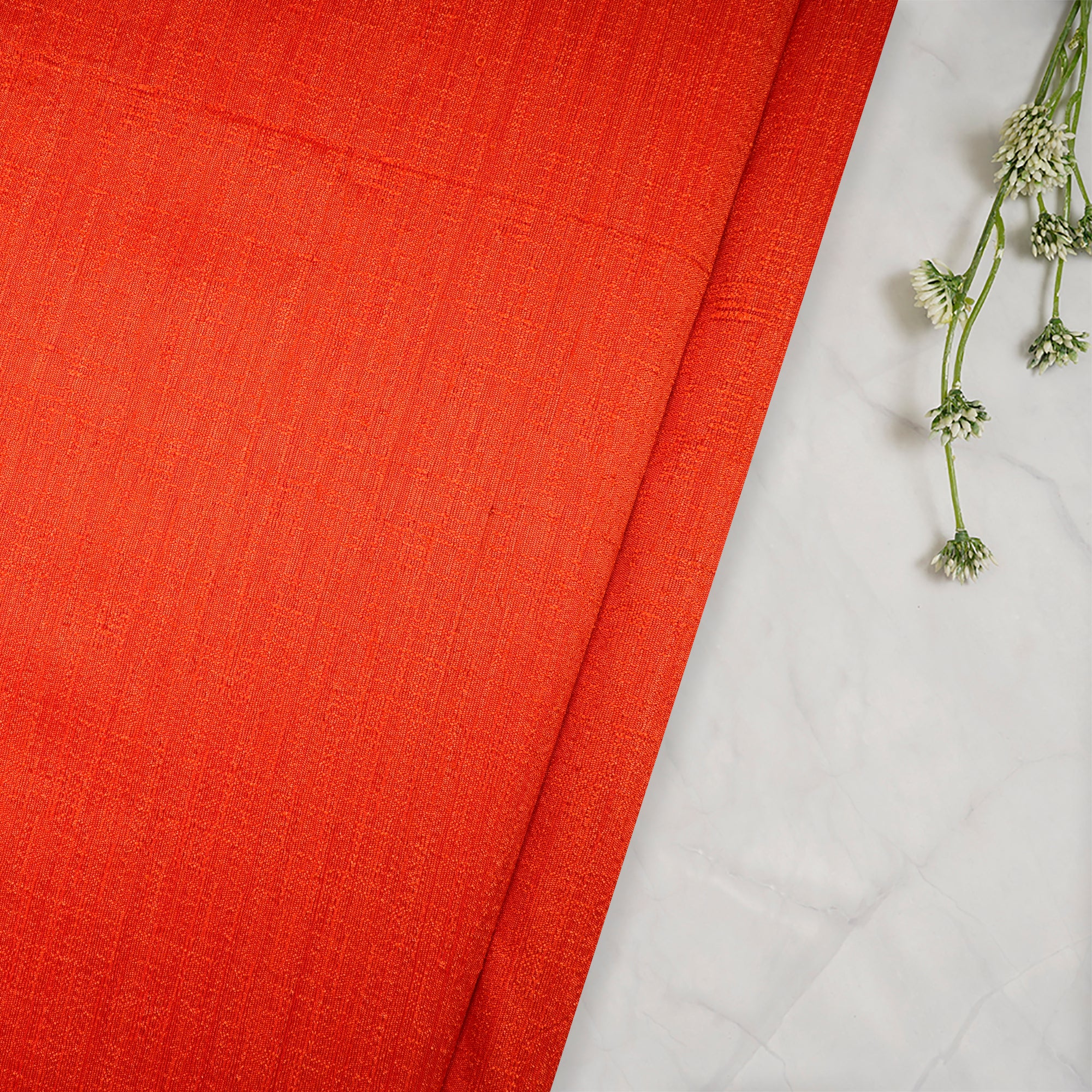 (Pre Cut 4.30 Mtr Piece) Orange Color Poly Dupion Fabric