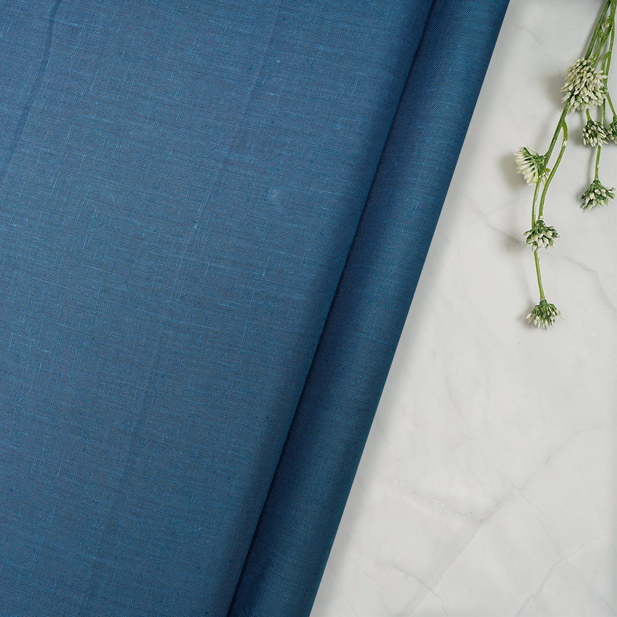 (Pre Cut 2.00 Mtr )Blue Piece Dyed Excel Linen Fabric