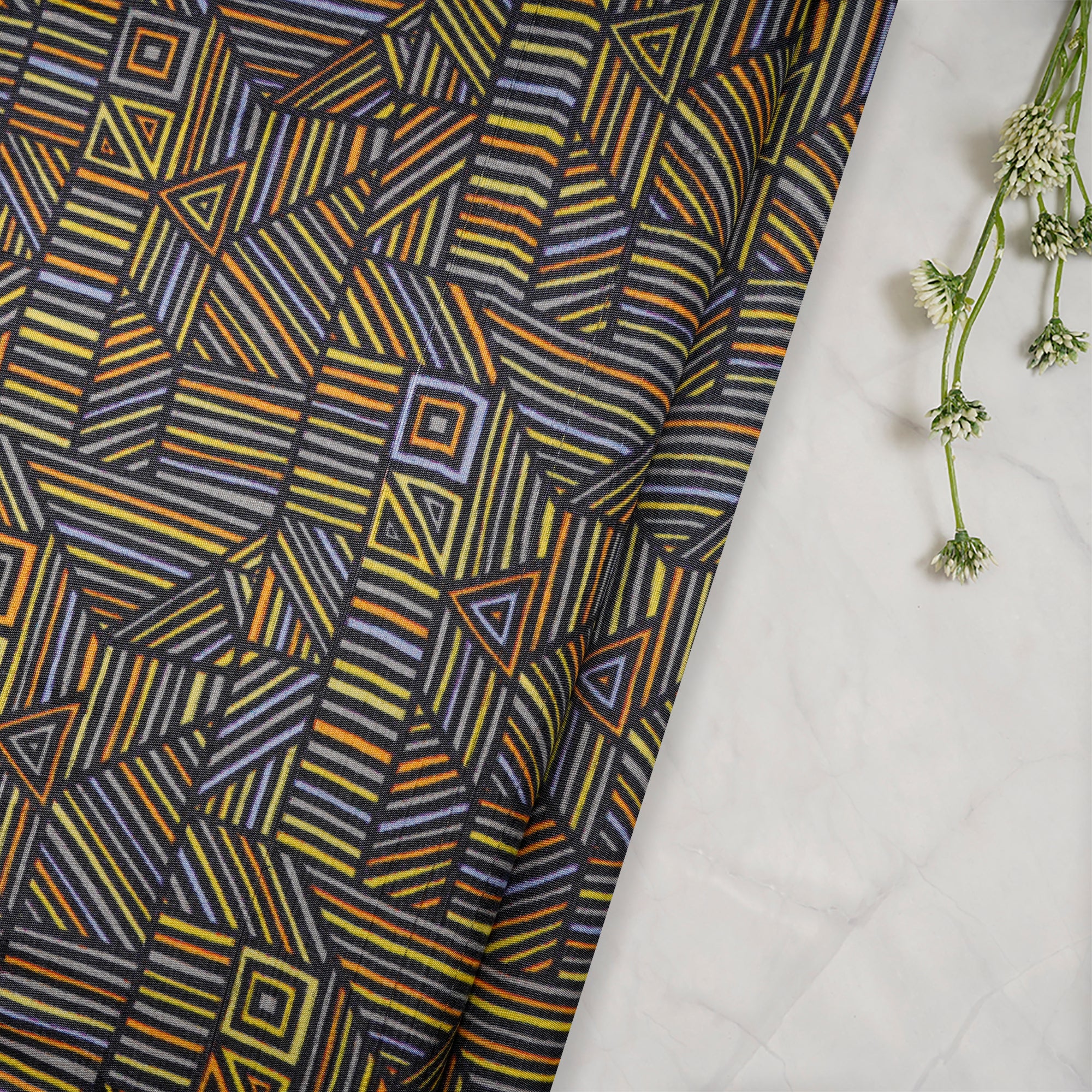 (Pre Cut 4.10 Mtr Piece) Multi Color Digital Printed Muga Silk Fabric