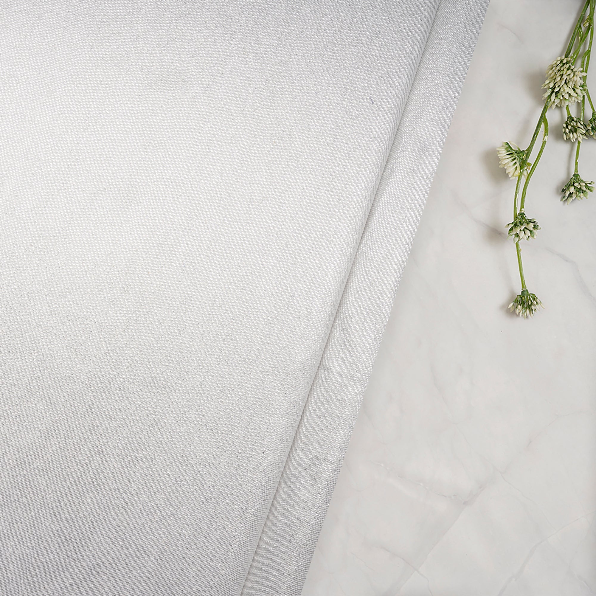 (Pre Cut 4.25 Mtr Piece) Silver Color Metallic Lurex Silk Fabric