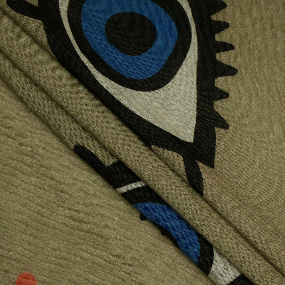 (Pre-Cut 1.35 Mtr ) Khaki Color Digital Printed Linen Fabric