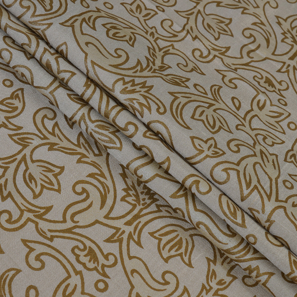 (Pre Cut 3.65 Mtr Piece) Golden Color Printed Dupion Silk Fabric