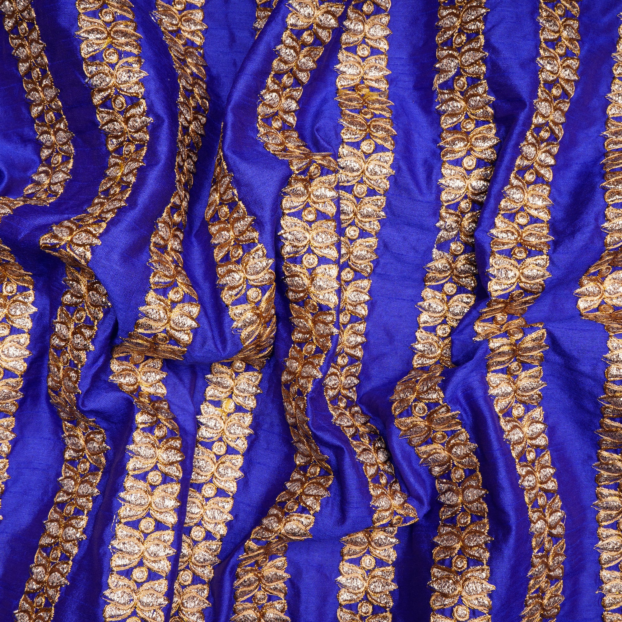 (Pre Cut 4.25 Mtr Piece) Blue Color Embroidered Polyester Fabric