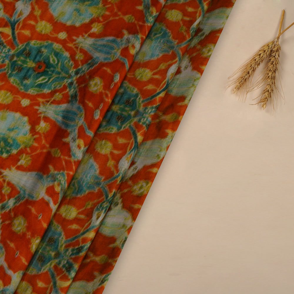 (Pre Cut 4.55 Mtr Piece) Orange Color Digital Printed Modal Satin Fabric
