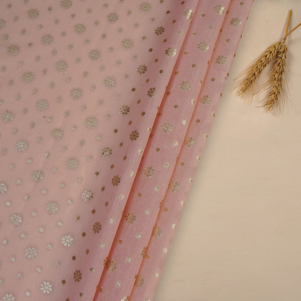 (Pre Cut 4.10 Mtr Piece) Light Pink Color Chanderi Jacquard Fabric