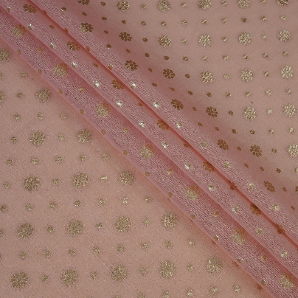 (Pre Cut 4.10 Mtr Piece) Light Pink Color Chanderi Jacquard Fabric