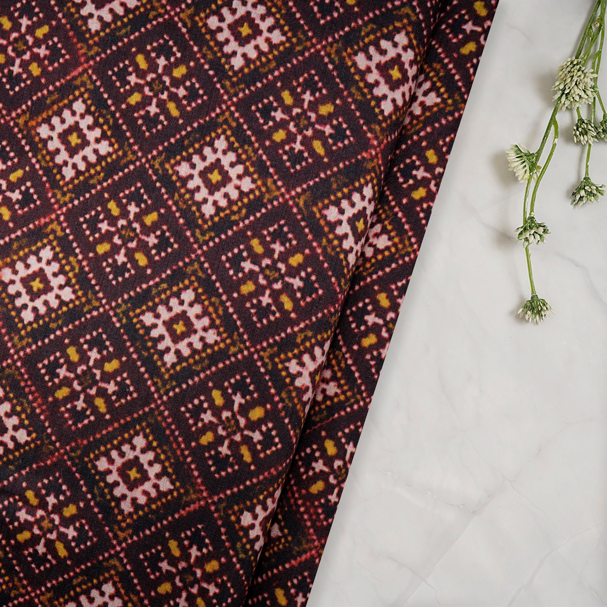(Pre Cut 2.95 Mtr Piece) Multi Color Digital Printed Muga Georgette Silk Fabric