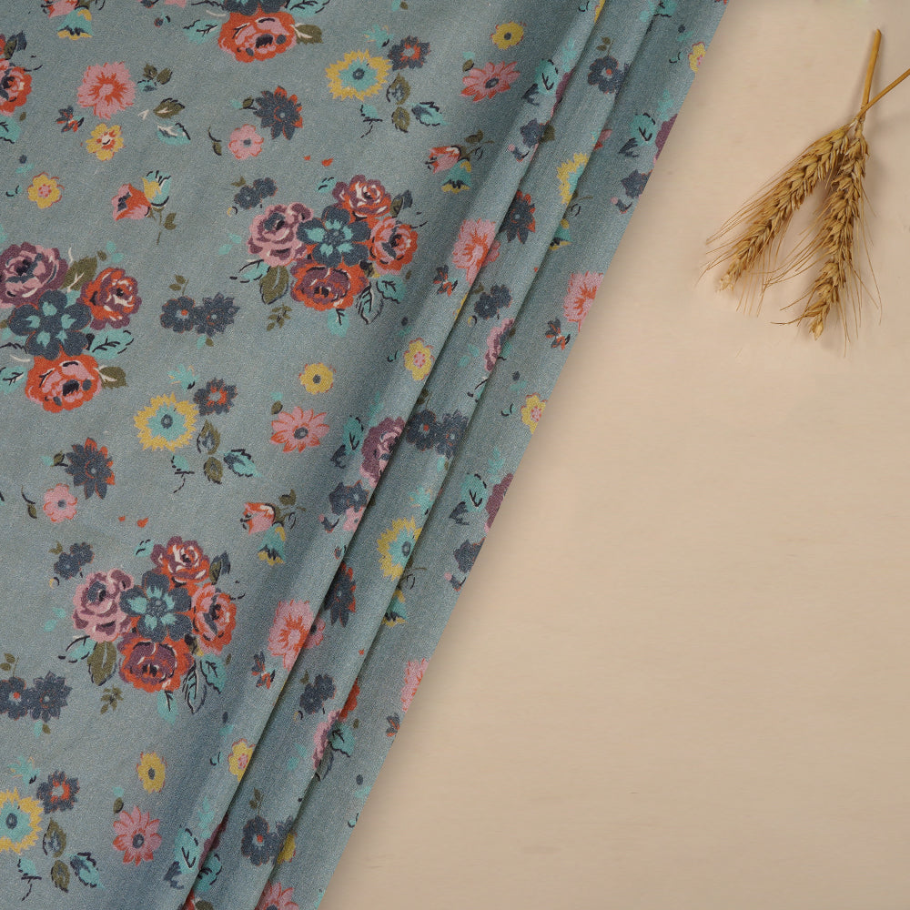 (Pre Cut 3.55 Mtr Piece) Multi Color Digital Printed Tussar Muga Silk Fabric