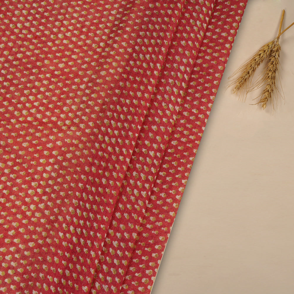 (Pre Cut 3.30 Mtr Piece) Scarlet Color Digital Printed Gauze Linen Fabric