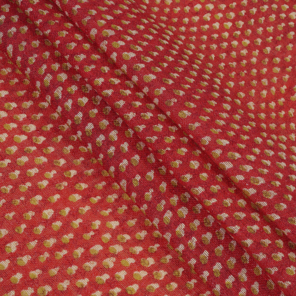 (Pre Cut 3.30 Mtr Piece) Scarlet Color Digital Printed Gauze Linen Fabric