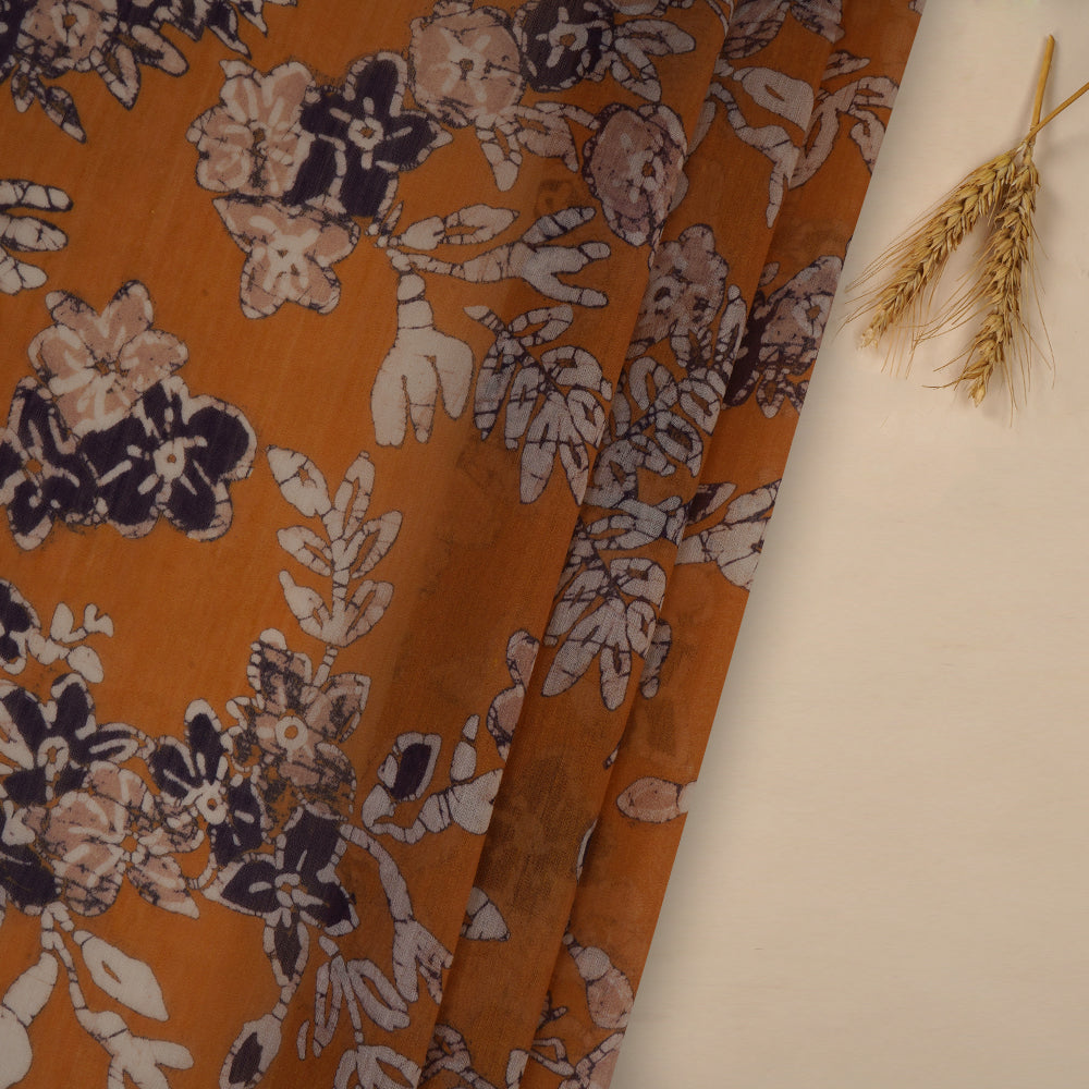 (Pre Cut 3.50 Mtr Piece) Ochre Color Digital Printed Silk Fabric