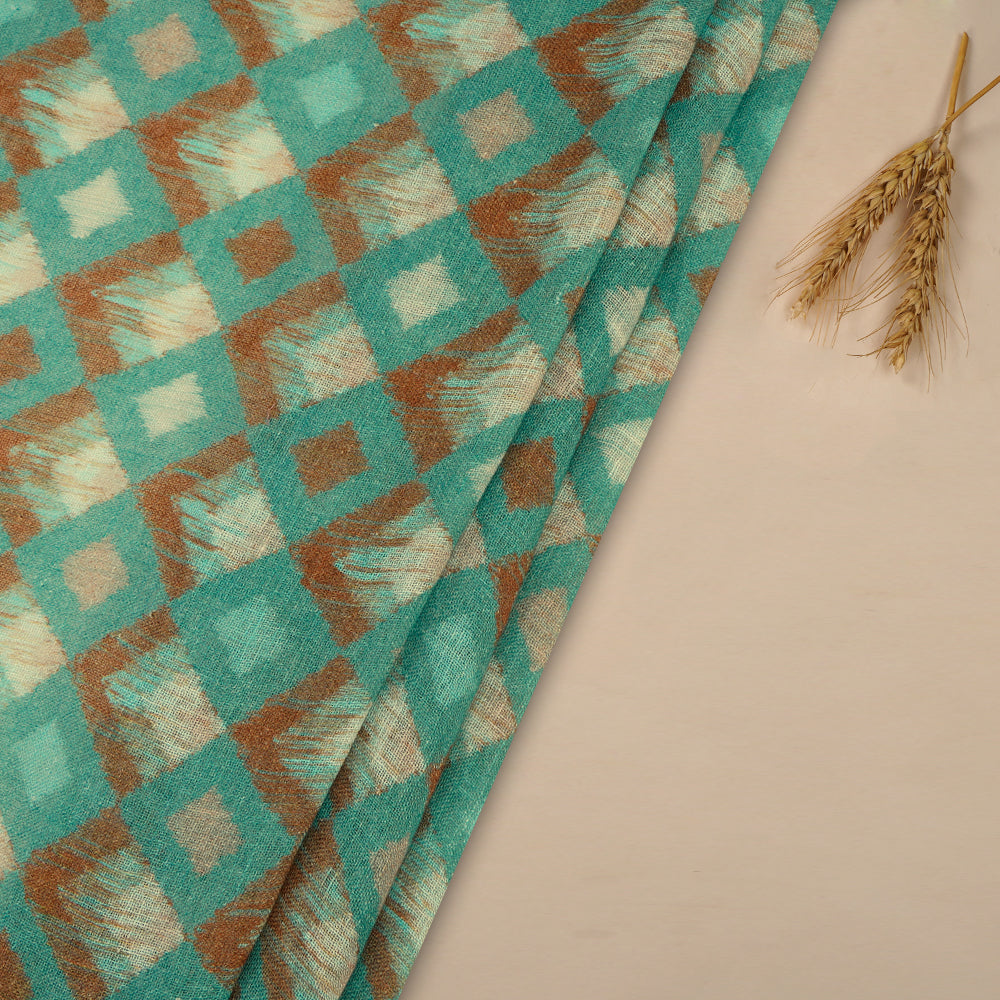 (Pre Cut 4.10 Mtr Piece) Sky Blue Digital Printed Gauge Linen Fabric