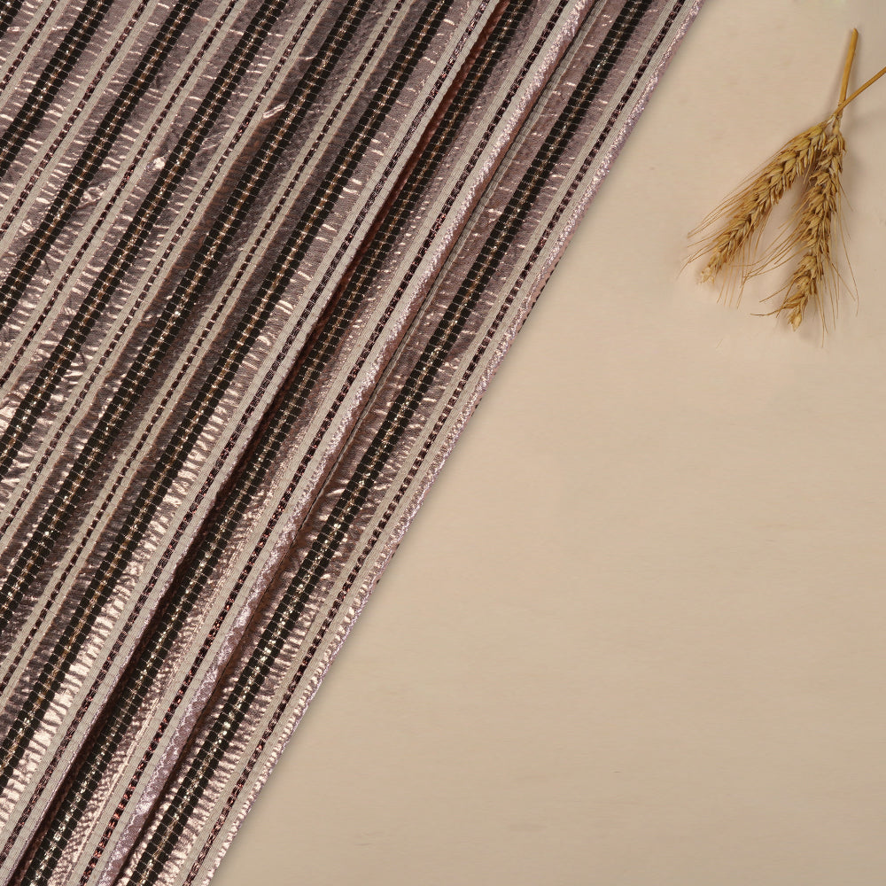 (Pre Cut 2.95 Mtr Piece) Rose Gold Color Striped Lurex Silk Fabric