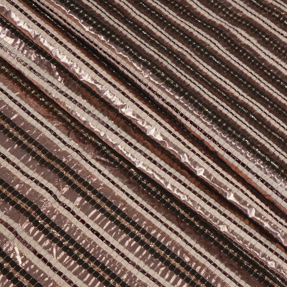 (Pre Cut 2.95 Mtr Piece) Rose Gold Color Striped Lurex Silk Fabric
