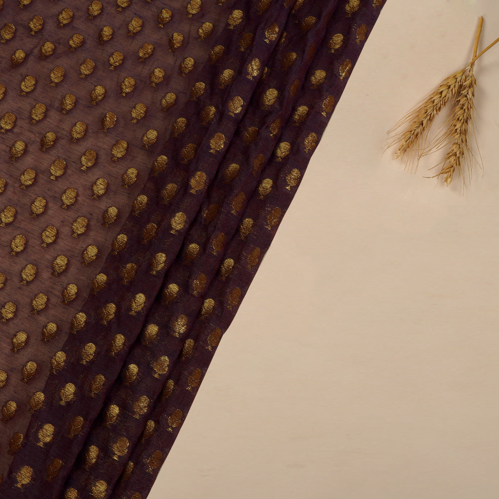 (Pre Cut 1 Mtr Piece) Purple Color Handwoven Brocade Chanderi Fabric