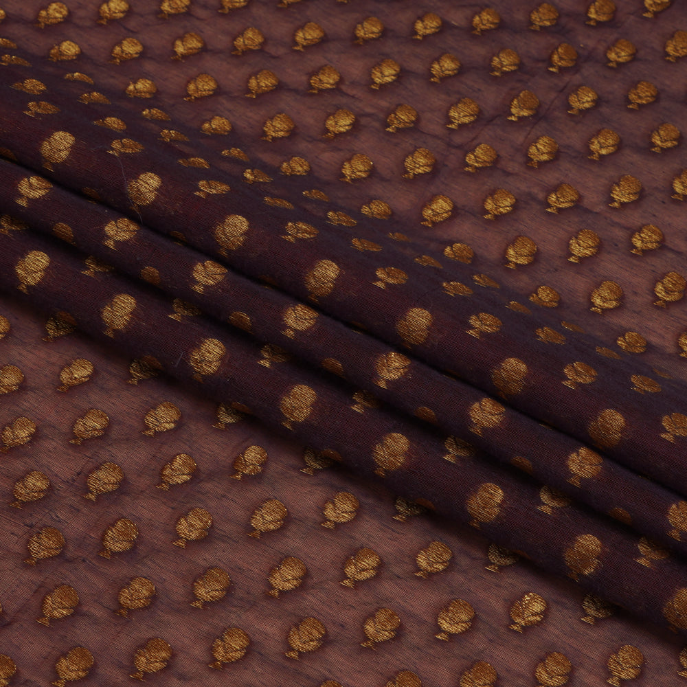 (Pre Cut 1 Mtr Piece) Purple Color Handwoven Brocade Chanderi Fabric