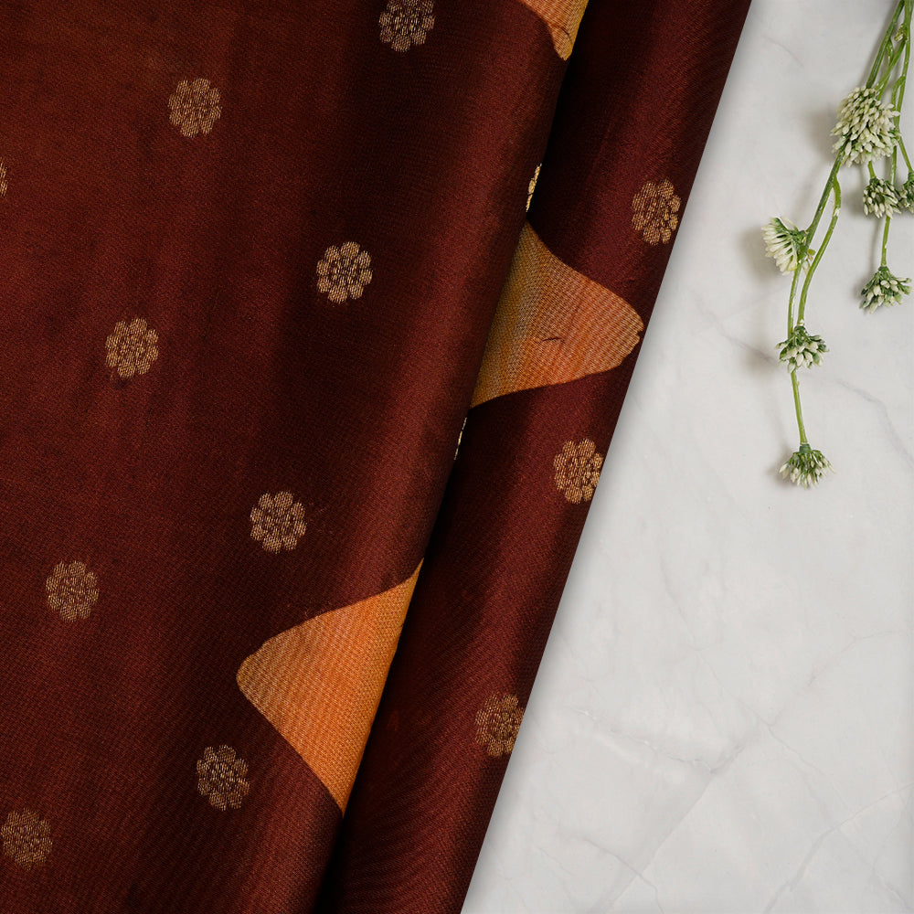 (Pre-Cut 3.60 Mtr) Maroon Color Handwoven Pure Jacquard Silk Fabric