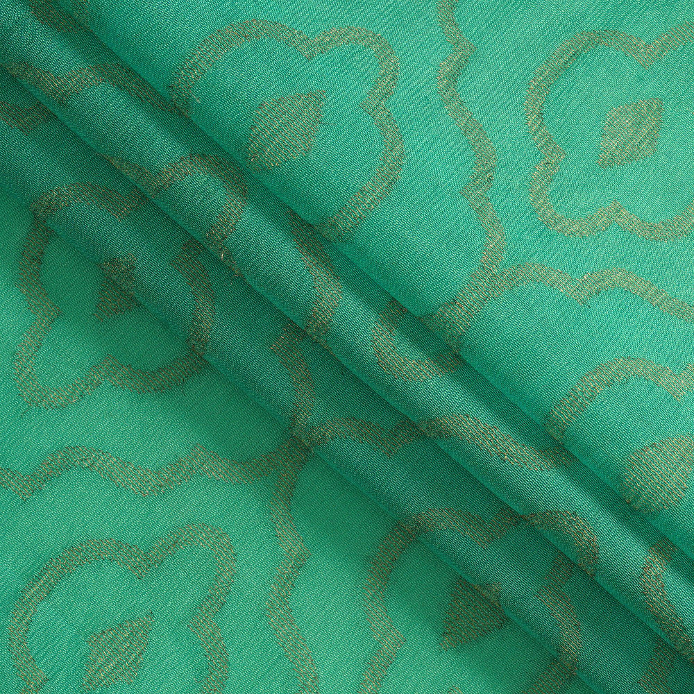 (Pre Cut 1.55 Mtr Piece) Turquoise Color Brocade Dupion Silk Fabric