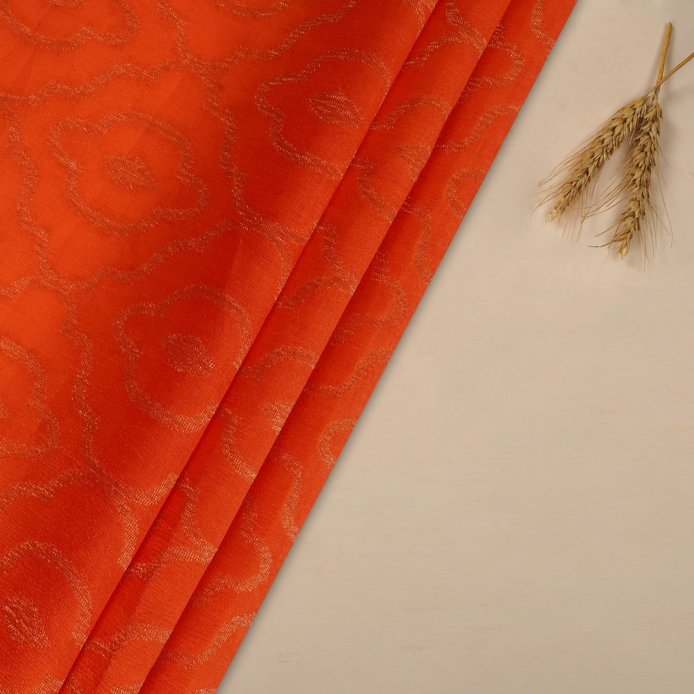 (Pre Cut 4.40 Mtr Piece) Orange Color Handwoven Dupion Brocade Silk Fabric