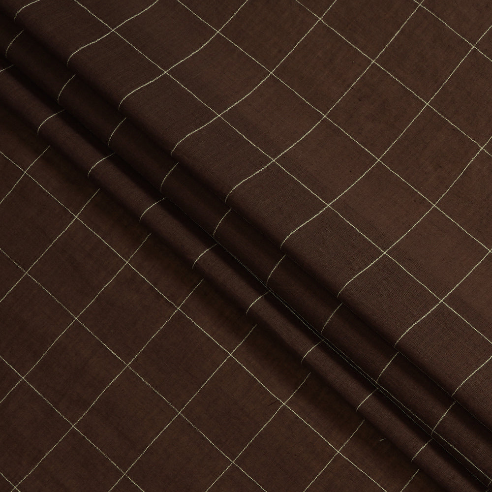 (Pre Cut 1.30 Mtr Piece) Brown Color Checked Cotton Muslin Fabric