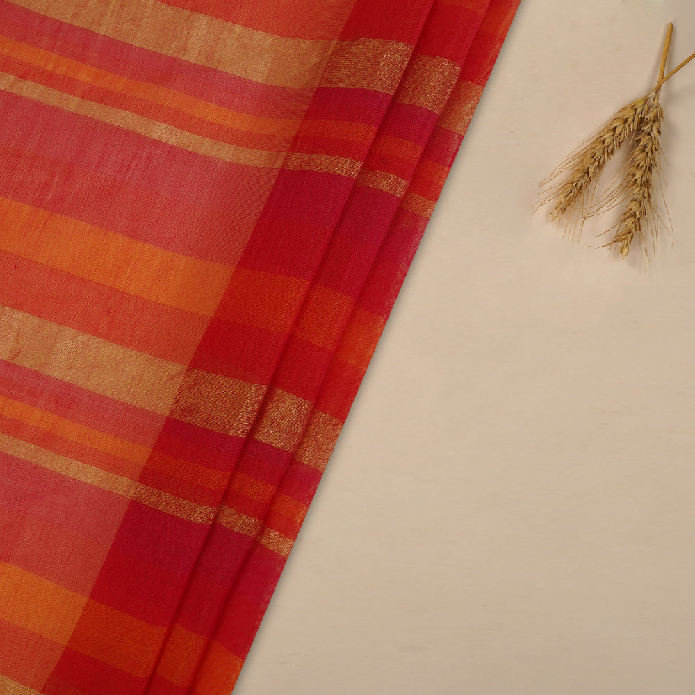 (Pre Cut 1.30 Mtr Piece) Magenta Color Striped Silk Cotton Fabric
