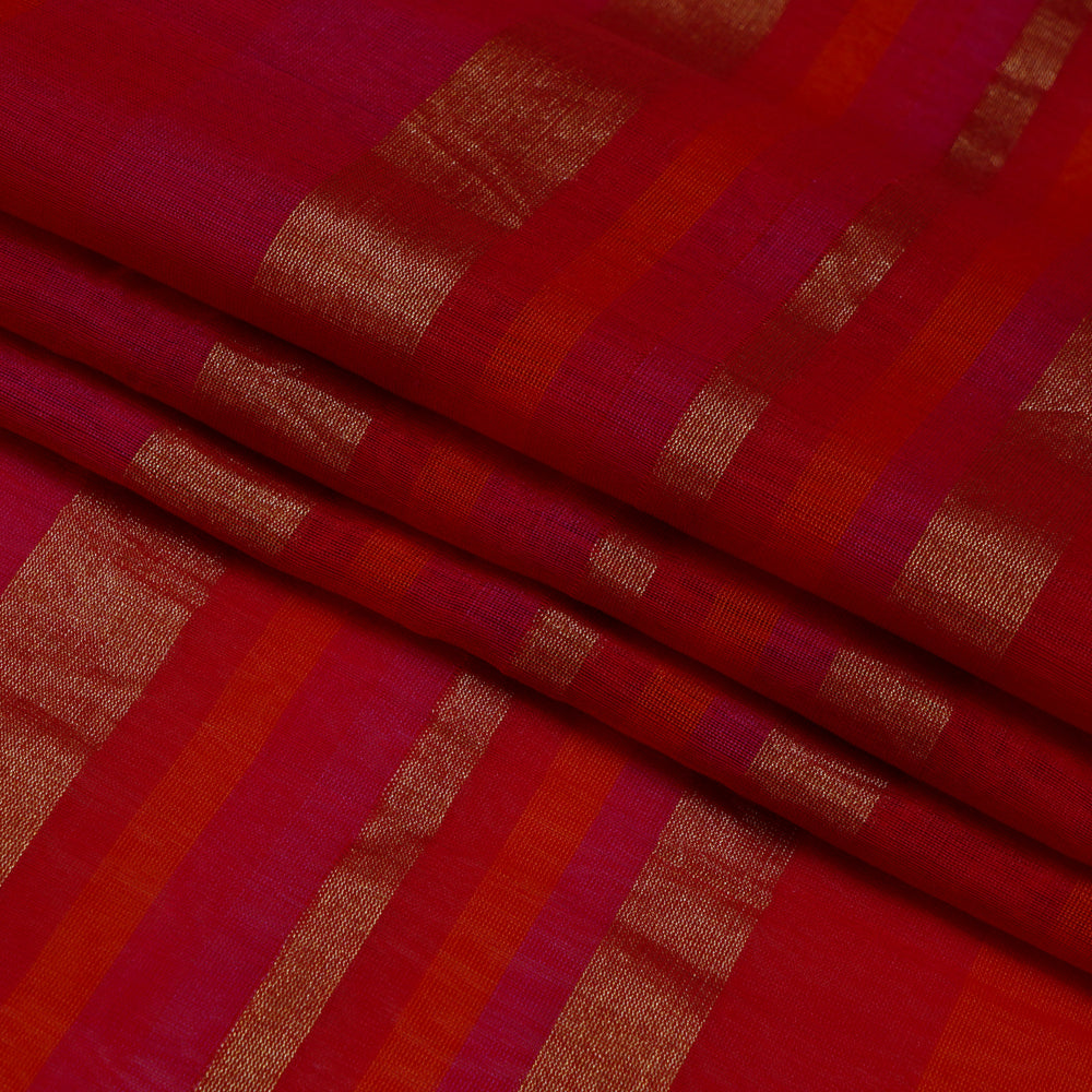 (Pre Cut 3.45 Mtr Piece) Multi Color Striped Cotton Silk Fabric