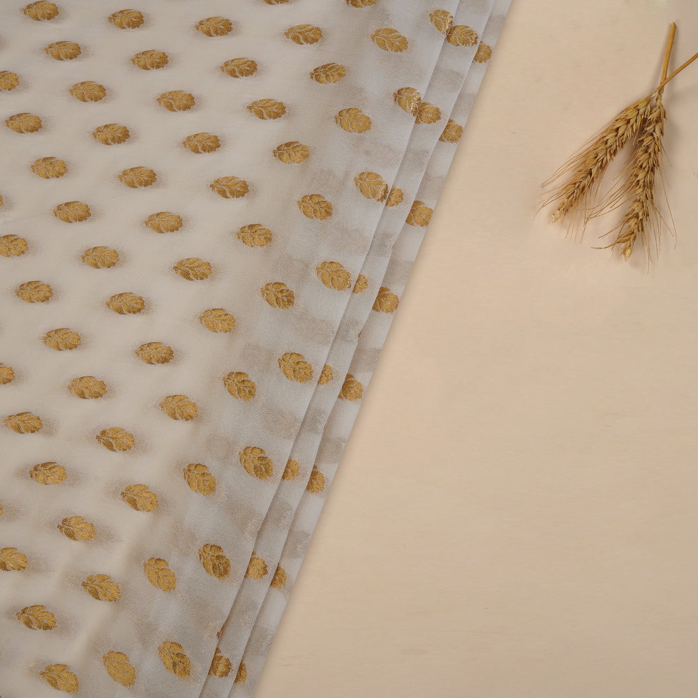 (Pre Cut 0.95 Mtr Piece) Off-White Color Hanwoven Bemberg Georgette Jacquard Fabric