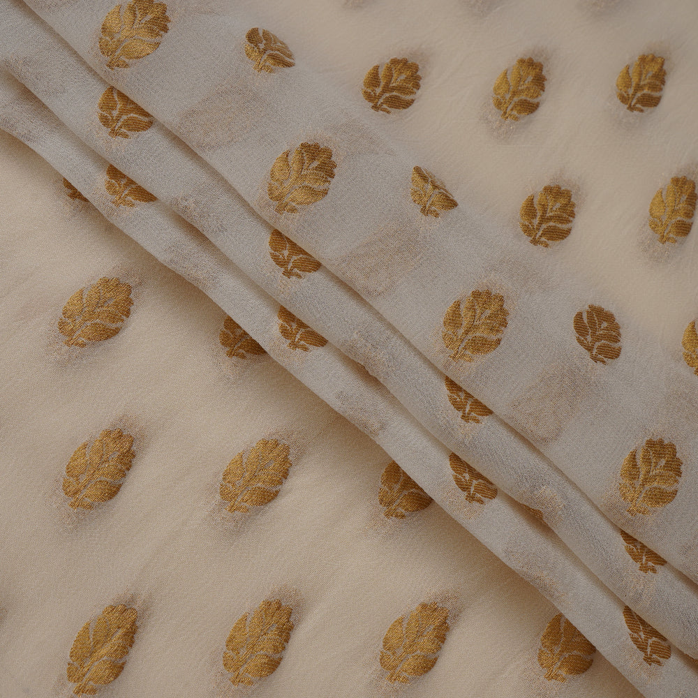 (Pre Cut 0.95 Mtr Piece) Off-White Color Hanwoven Bemberg Georgette Jacquard Fabric