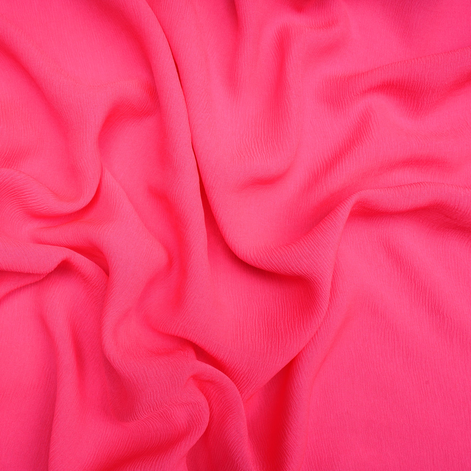 (Pre Cut 2 Mtr Piece) Fluorescent Pink Color Chiffon Silk Fabric