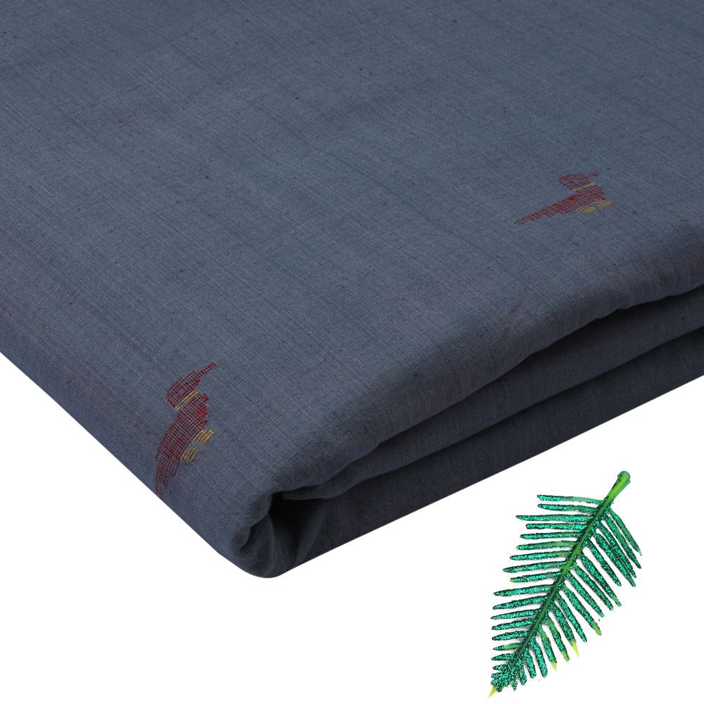 (Pre-Cut 1.50 Mtr) Grey Color Handloom Jamdani Pure Cotton Fabric
