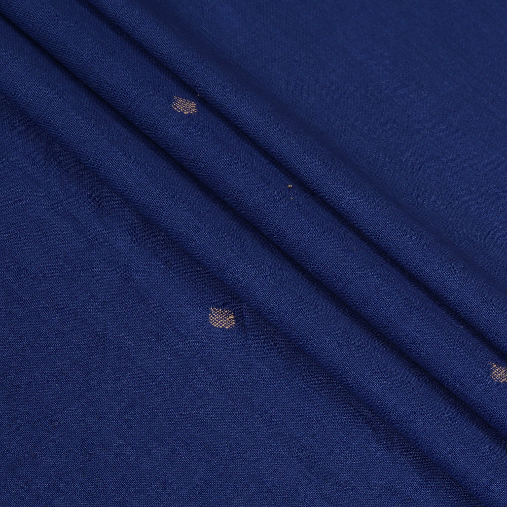 (Pre Cut 4.25 Mtr Piece) Blue Color Handwoven Jamdani Cotton Fabric