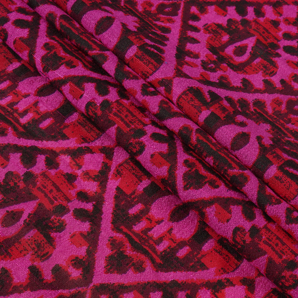 (Pre Cut 1.95 Mtr Piece) Pink Color Digital Printed Dupion Silk Fabric