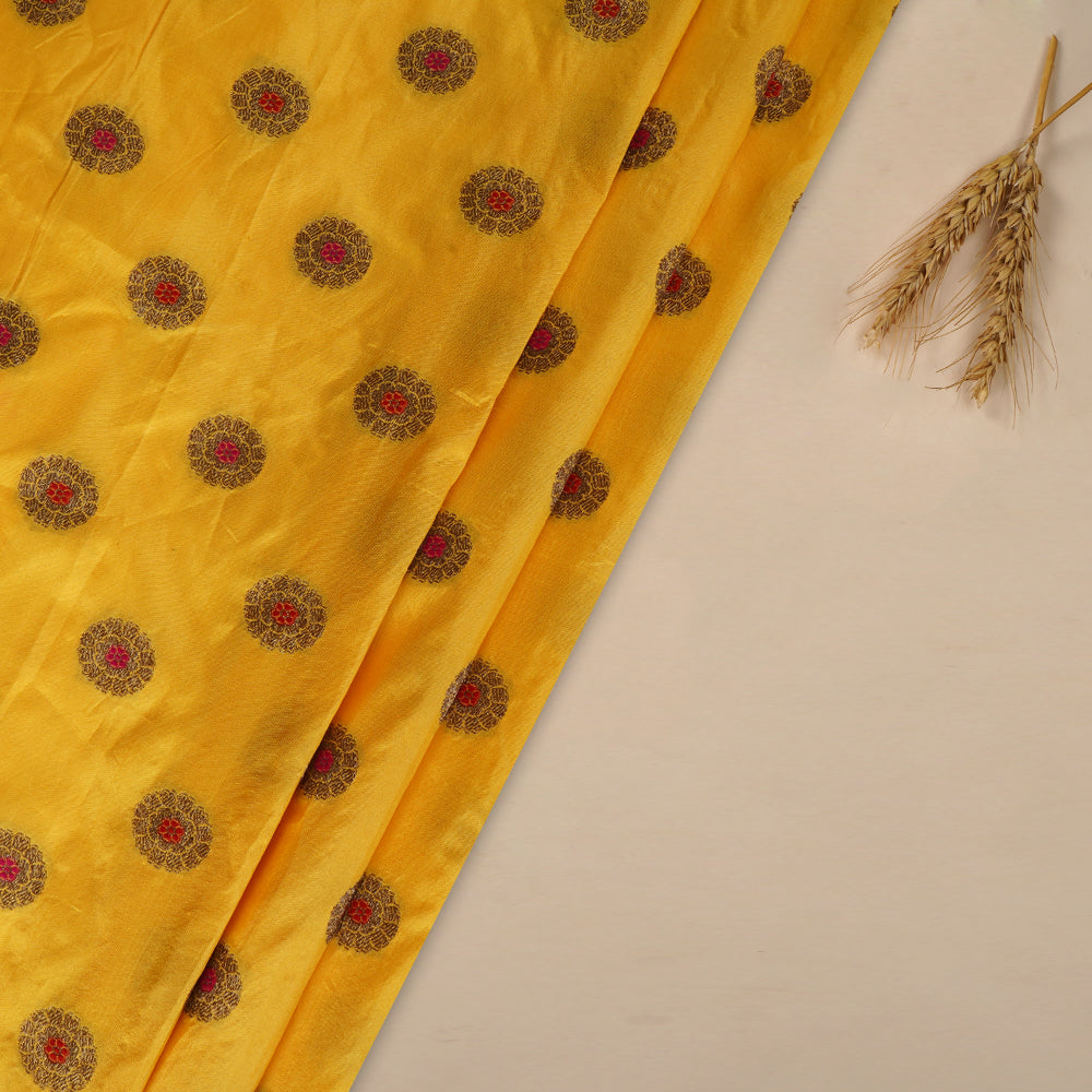 (Pre Cut 1.40 Mtr Piece) Yellow Color Handwoven Brocade Silk Fabric