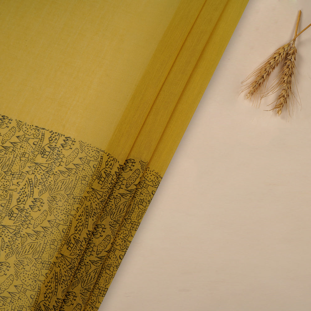 (Pre-Cut 1.75 Mtr) Yellow Color Ombre Dyed Printed Pure Chanderi Fabric