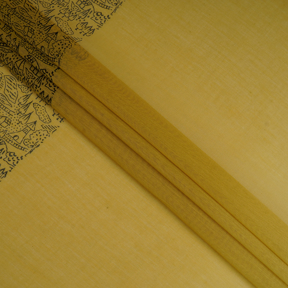 (Pre-Cut 1.75 Mtr) Yellow Color Ombre Dyed Printed Pure Chanderi Fabric