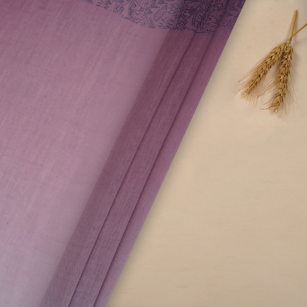 (Pre-Cut 4 Mtr) Salmon-Lilac Color Color Ombre Dyed Printed Pure Chanderi Fabric
